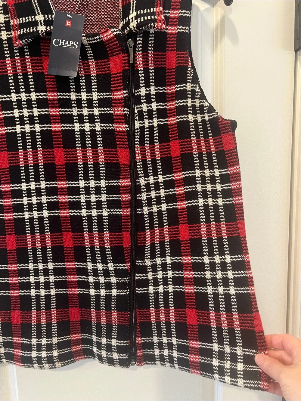 Chaps Red Black White Plaid Sleeveless Collared Vest